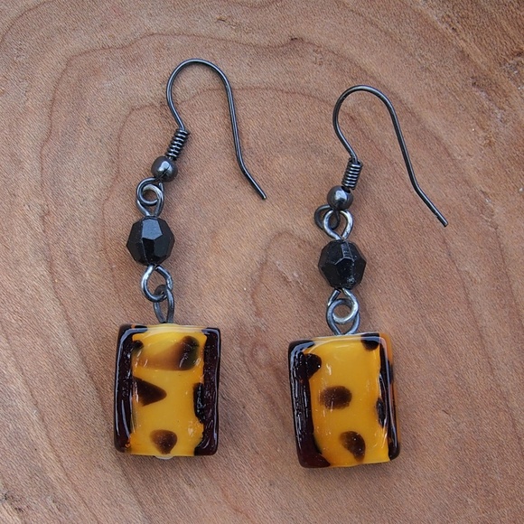 Artisan Jewelry - Artisan Funky Glass Dot Earrings Amber & Brown